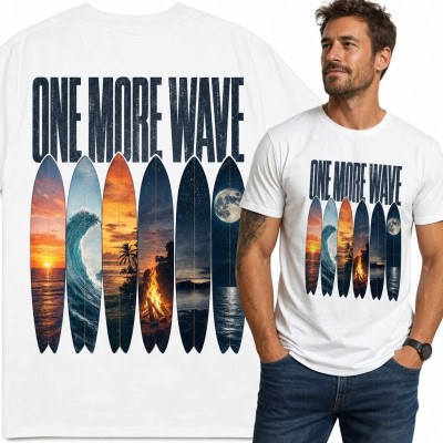 Koszulka męska surfingowa „One More Wave” - deski, fale i ocean