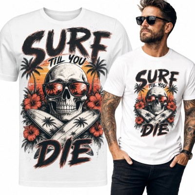 Koszulka męska surfingowa z czaszką „Surf Till You Die”