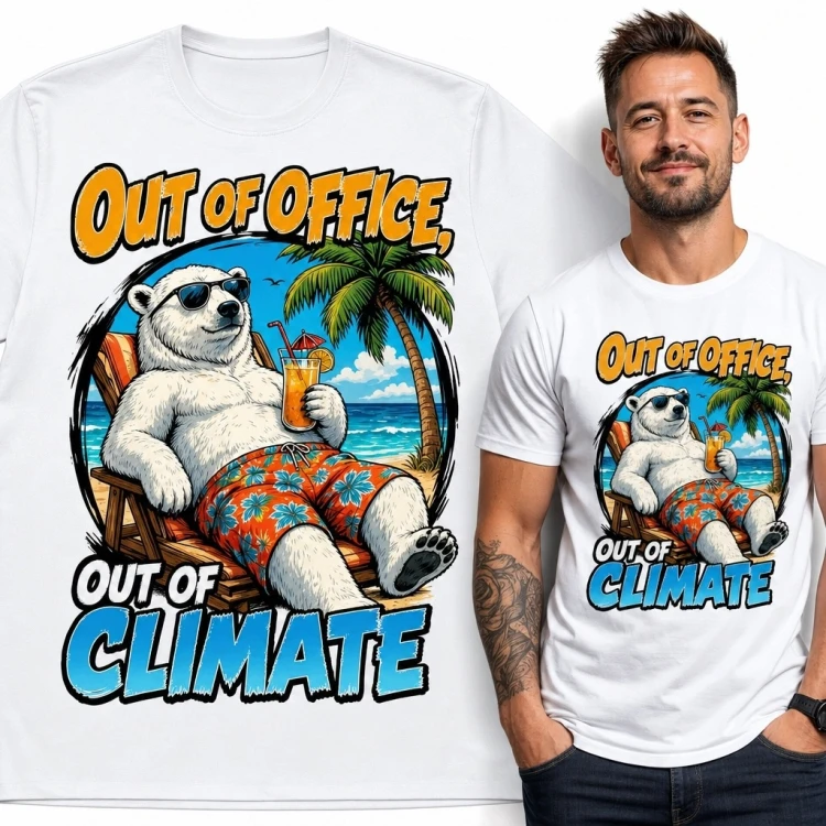 Koszulka męska z niedźwiedziem polarnym „Out of Climate” - wakacyjny humor