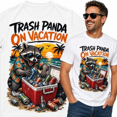 Koszulka męska ze szopem „Trash Panda on Vacation” - wakacyjny nadruk