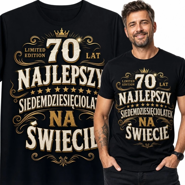 Koszulka męska na 70 urodziny „70 lat - najlepszy siedemdziesięciolatek na świecie”