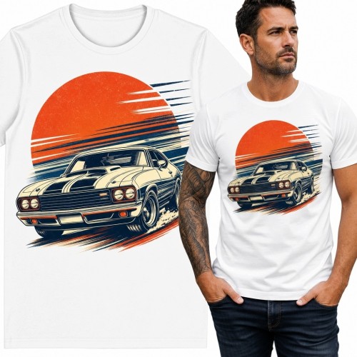 Koszulka męska z amerykańskim muscle carem - klasyczne auto retro