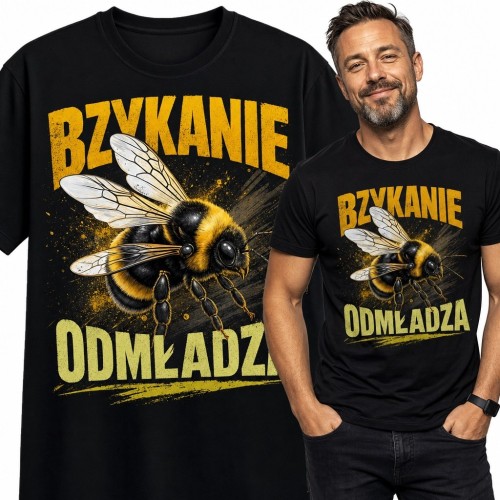 Koszulka męska z trzmielem „Brzykanie odmładza” - pszczelarski humor