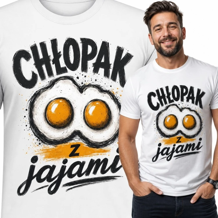 Koszulka męska z jajkami „Chłopak z jajami” - śmieszny wzór
