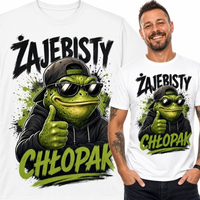 Koszulka męska z żabą i napisem „Żajebisty chłopak” - streetwearowy humor