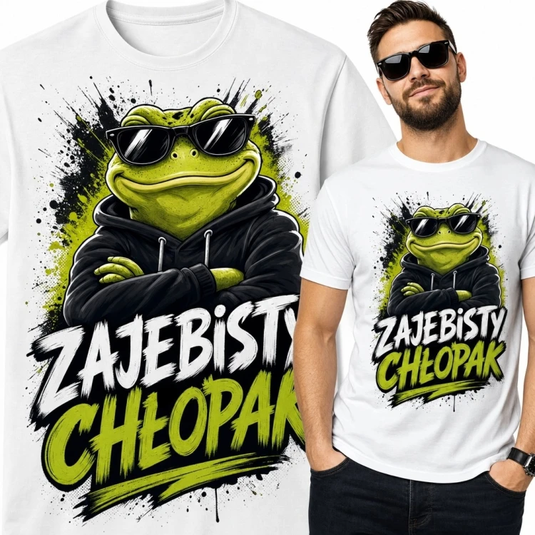 Koszulka męska z żabą i napisem „Zajebisty chłopak” - śmieszny wzór