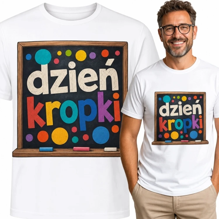 Koszulka męska „Dzień kropki” - szkolna tablica z kolorowymi kropkami