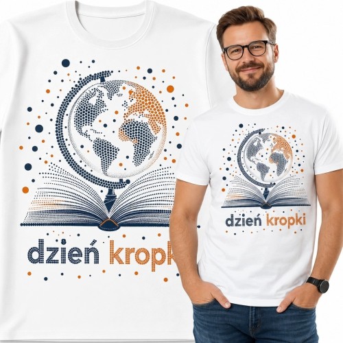 Koszulka męska na Dzień Kropki „Dzień kropki” - książka i kula ziemska