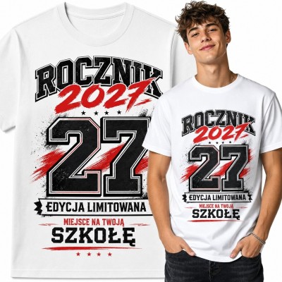 Koszulka męska szkolna „Rocznik 2027” - duży numer 27