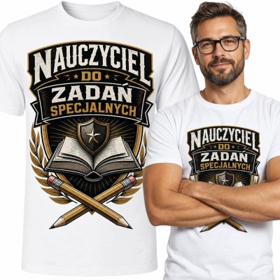 Koszulka męska dla nauczyciela „Nauczyciel do zadań specjalnych” - emblemat retro