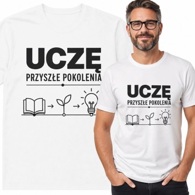 Koszulka męska dla nauczyciela „Uczę przyszłe pokolenia” - książka, kiełek i żarówka