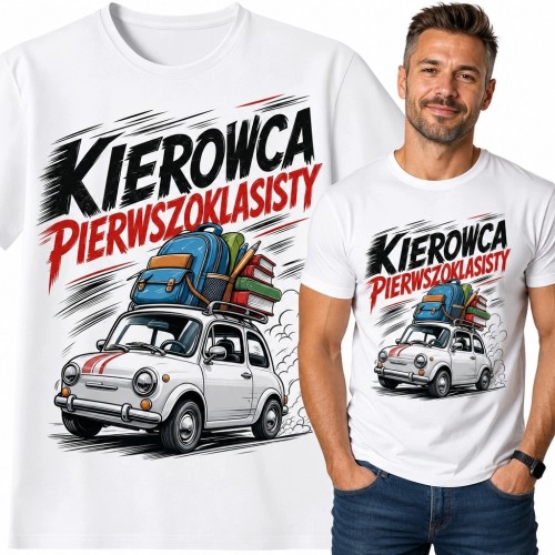 Koszulka męska „Kierowca pierwszoklasisty” - komiksowe retro auto