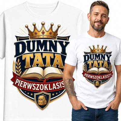 Koszulka męska „Dumny tata pierwszoklasisty” - heraldyczny emblemat szkolny