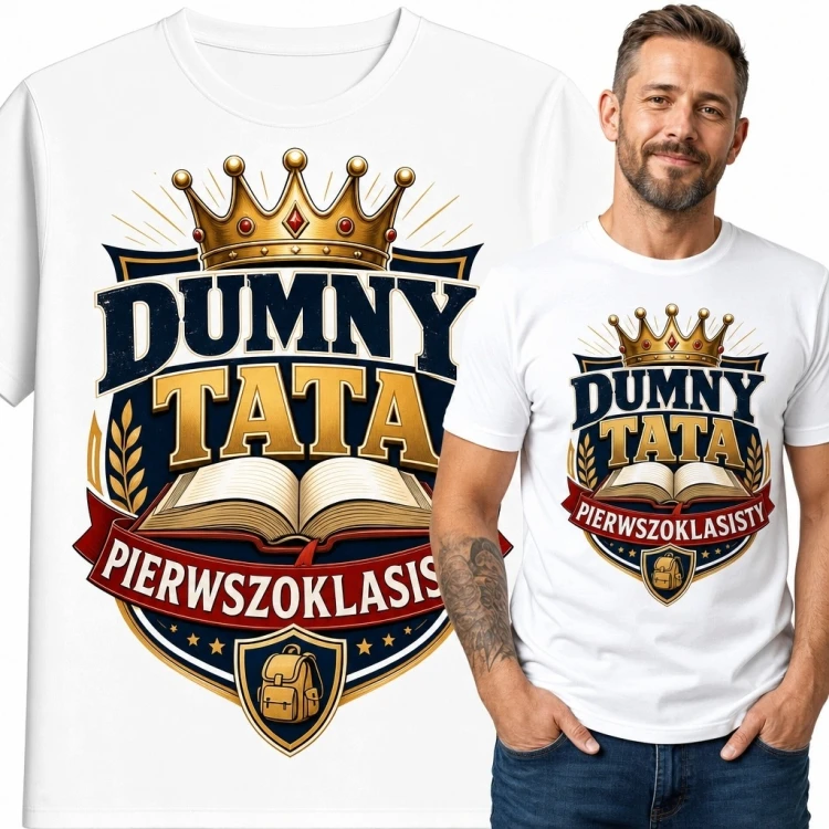 Koszulka męska „Dumny tata pierwszoklasisty” - heraldyczny emblemat szkolny