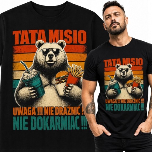 Koszulka męska dla taty z niedźwiedziem „Tata Misio”