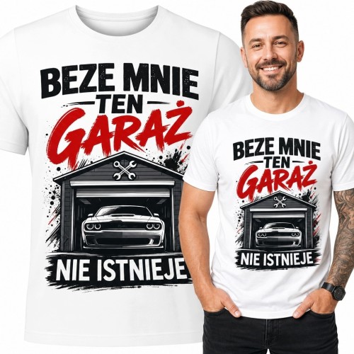 Koszulka męska dla mechanika „Beze mnie ten garaż nie istnieje” - samochód i klucze