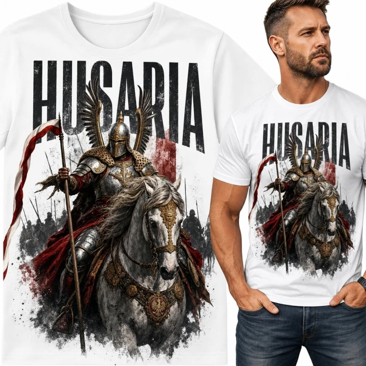 Koszulka męska z konnym husarzem „Husaria” - wzór patriotyczny