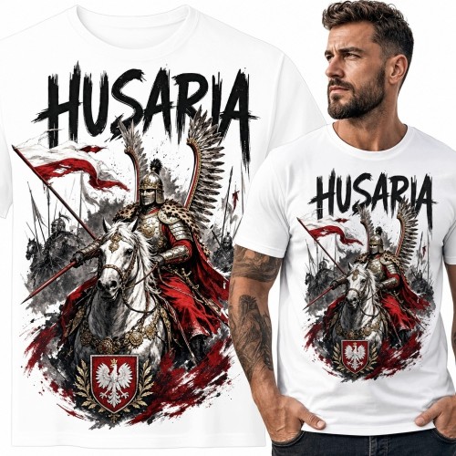 Koszulka męska „Husaria” - skrzydlaty husarz na białym koniu