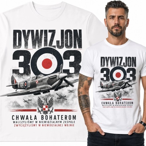 Koszulka męska z samolotem „Dywizjon 303” - „Chwała Bohaterom”