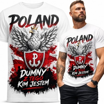 Koszulka męska patriotyczna z orłem „Poland” - „Dumny z tego, kim jestem”