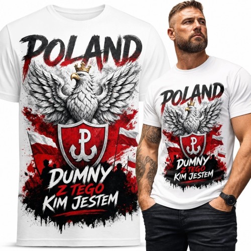 Koszulka męska patriotyczna z orłem „Poland” - „Dumny z tego, kim jestem”
