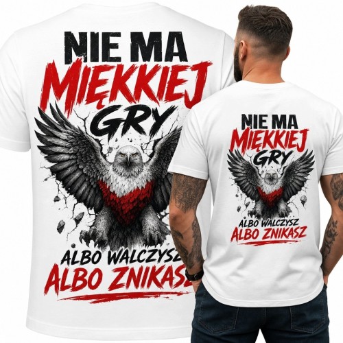 Koszulka męska z orłem „Nie ma miękkiej gry” - nadruk na plecach