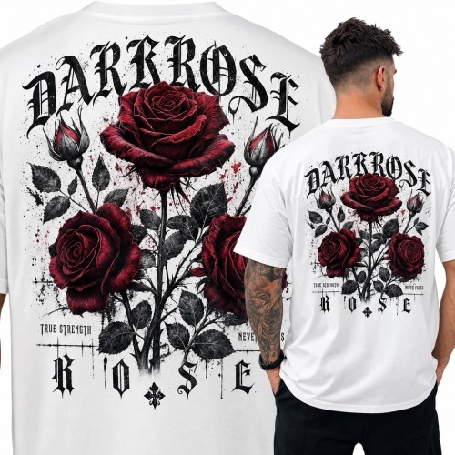 Koszulka męska z gotyckimi różami „Darkrose” - duży nadruk na plecach