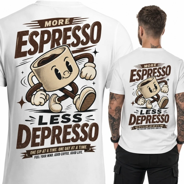 Koszulka męska z kubkiem espresso „More Espresso Less Depresso”