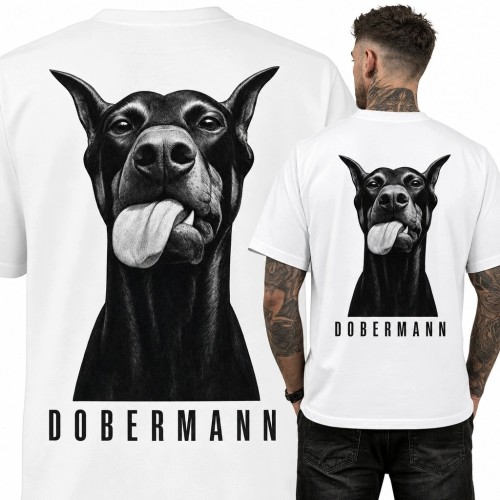 Koszulka męska z dobermanem „Dobermann” - duży nadruk na plecach