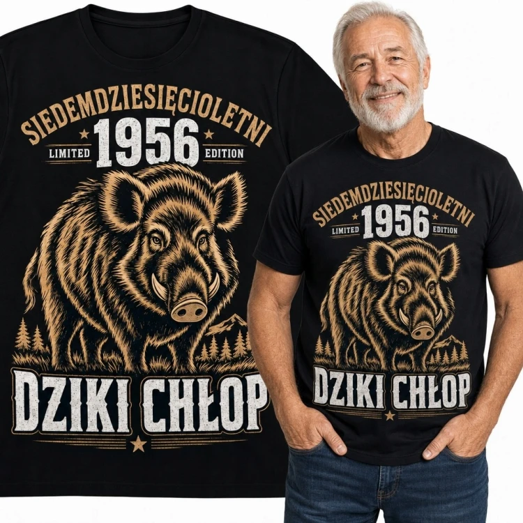 Koszulka męska „Dziki chłop” na 70 urodziny - rocznik 1956