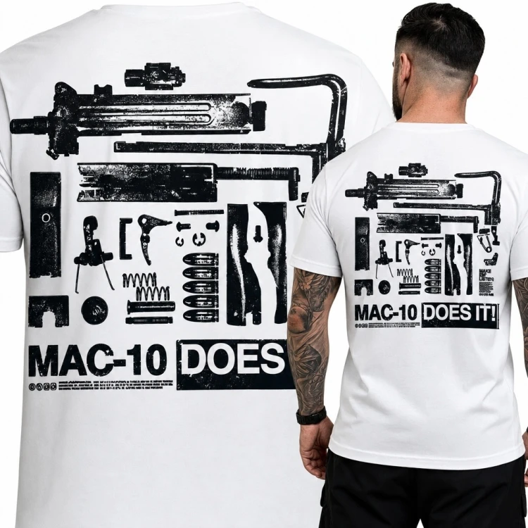 Koszulka męska militarna ze schematem MAC-10 „MAC-10 does it!”