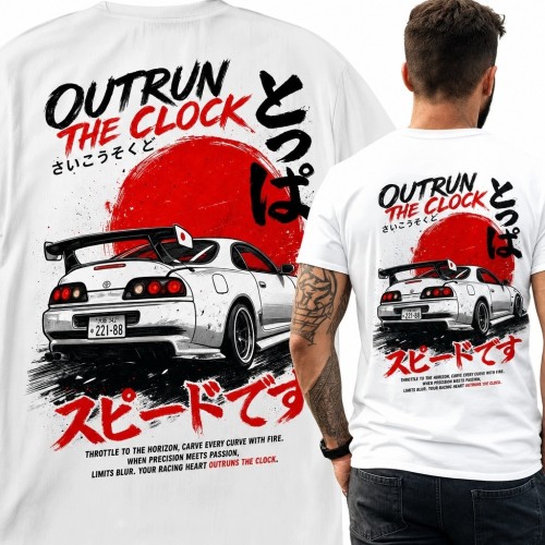 Koszulka męska z tuningowanym coupé „Outrun the Clock”
