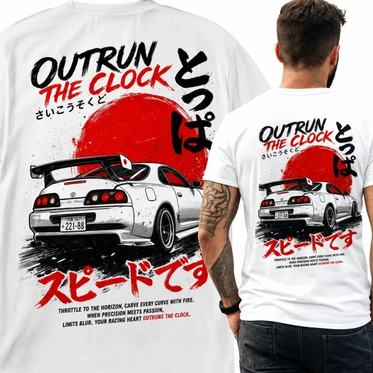 Koszulka męska z tuningowanym coupé „Outrun the Clock”
