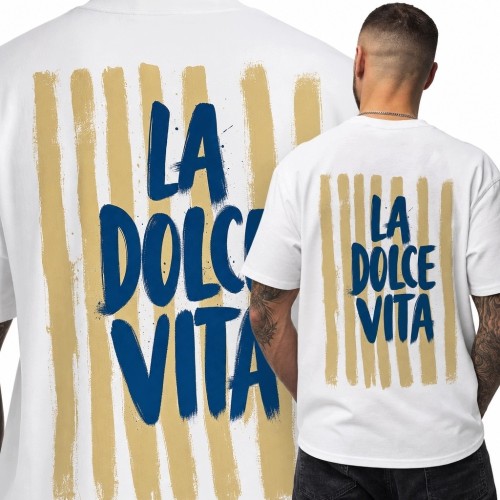 Koszulka męska „La dolce vita” - włoski nadruk na plecach
