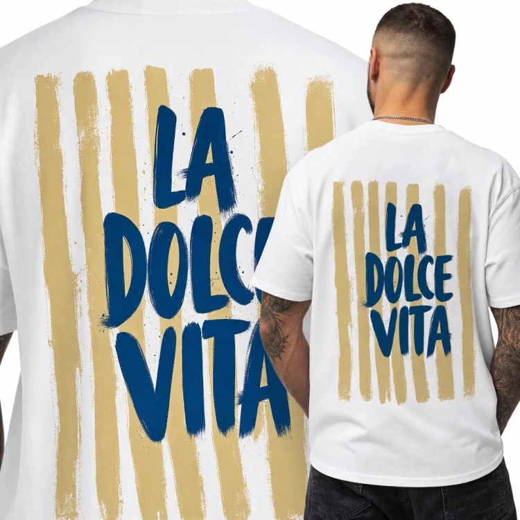 Koszulka męska „La dolce vita” - włoski nadruk na plecach