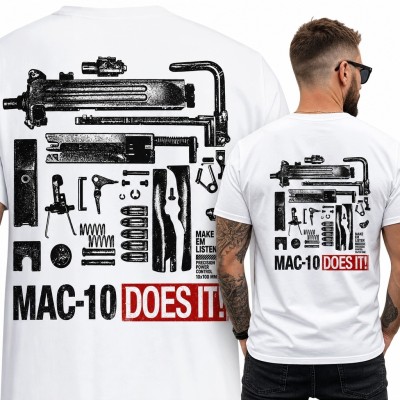 Koszulka męska ze schematem MAC-10 „MAC-10 does it!” - duży nadruk na plecach