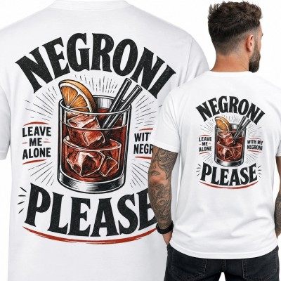Koszulka męska z koktajlem Negroni „Negroni please” - duży nadruk na plecach