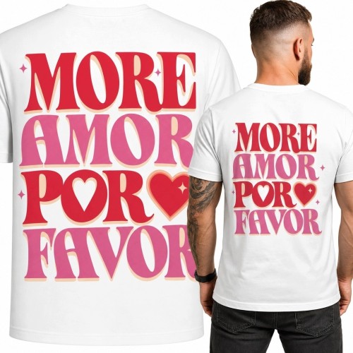 Koszulka męska z sercami „More Amor Por Favor” - nadruk retro