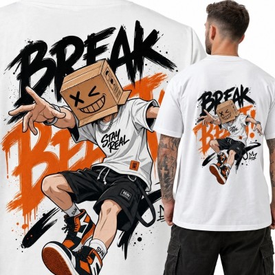 Koszulka męska z komiksowym nadrukiem graffiti „Break” na plecach