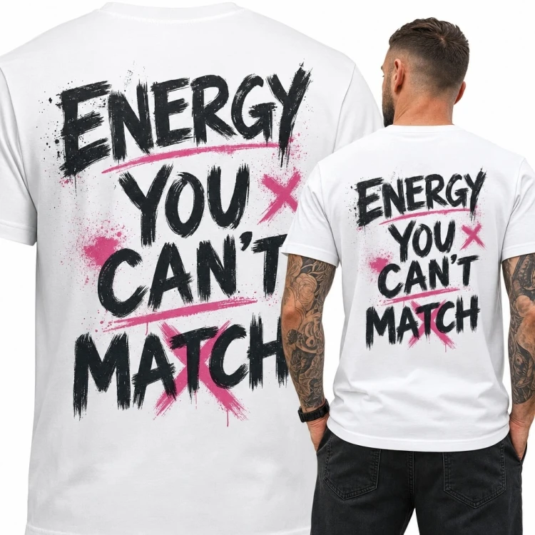 Koszulka męska z nadrukiem na plecach „Energy You Can’t Match” - streetwear