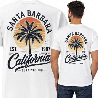 Koszulka męska „California” z dużym nadrukiem palm na plecach - biała