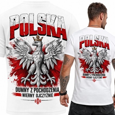Koszulka męska patriotyczna z orłem i napisem „Polska” - efekt spękań i malarskich rozprysków