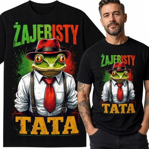 Koszulka męska z żabą i napisem „Żajeristy tata” - humorystyczny wzór dla ojca