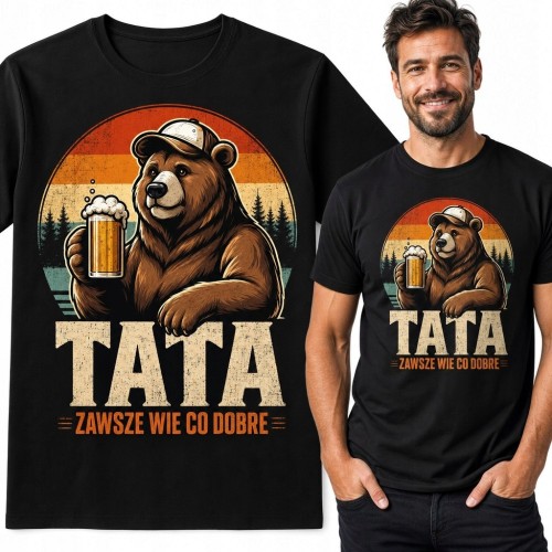 Koszulka męska dla taty z niedźwiedziem i piwem „Tata - zawsze wie co dobre”