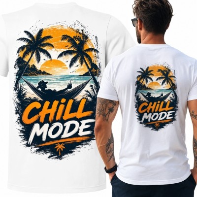Koszulka męska „Chill Mode” - tropikalny zachód słońca z hamakiem