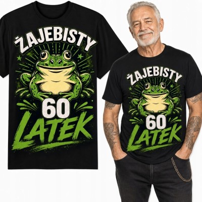 Koszulka męska na 60 urodziny „Żajebisty 60 latek” - komiksowa żaba