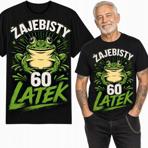 Koszulka męska na 60 urodziny „Żajebisty 60 latek” - komiksowa żaba