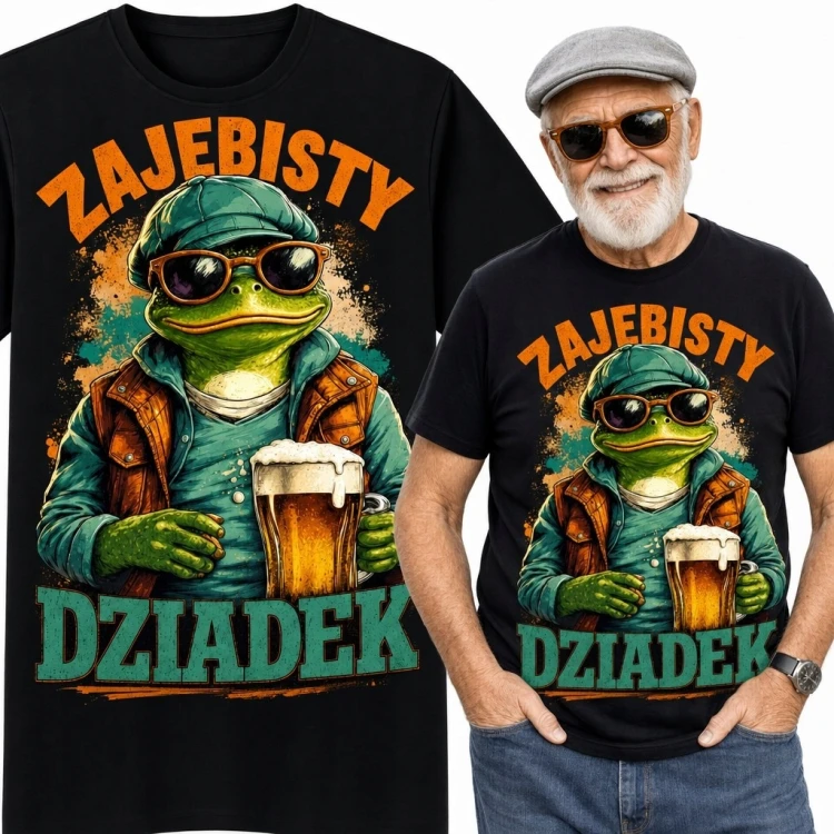 Koszulka męska „Zajebisty dziadek” - żaba z kuflem piwa