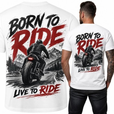 Koszulka męska dla motocyklisty „Born to Ride” - duży nadruk na plecach