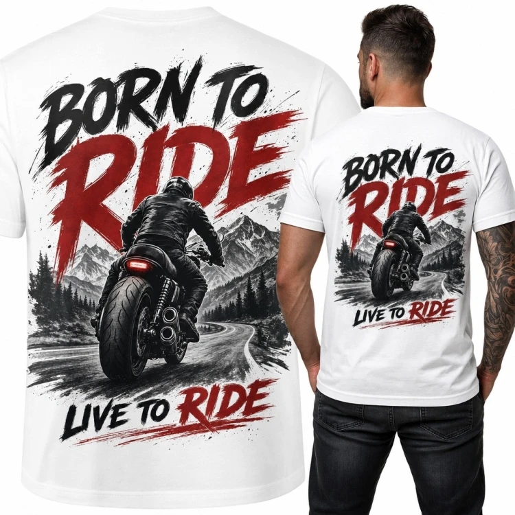 Koszulka męska dla motocyklisty „Born to Ride” - duży nadruk na plecach
